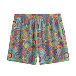 Asian Paisley Pattern Print Mesh Shorts