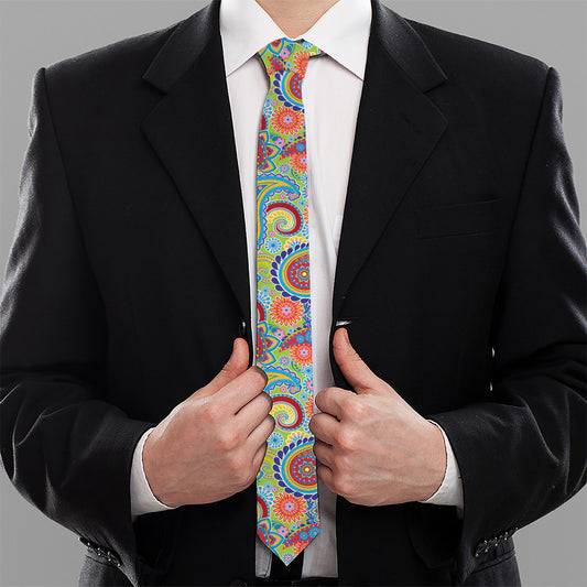 Asian Paisley Pattern Print Necktie