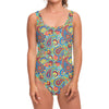 Asian Paisley Pattern Print One Piece Swimsuit