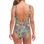 Asian Paisley Pattern Print One Piece Swimsuit