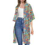 Asian Paisley Pattern Print Open Front Beach Cover Up