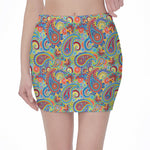 Asian Paisley Pattern Print Pencil Mini Skirt