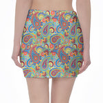 Asian Paisley Pattern Print Pencil Mini Skirt