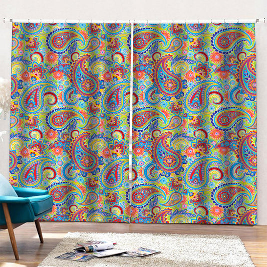 Asian Paisley Pattern Print Pencil Pleat Curtains