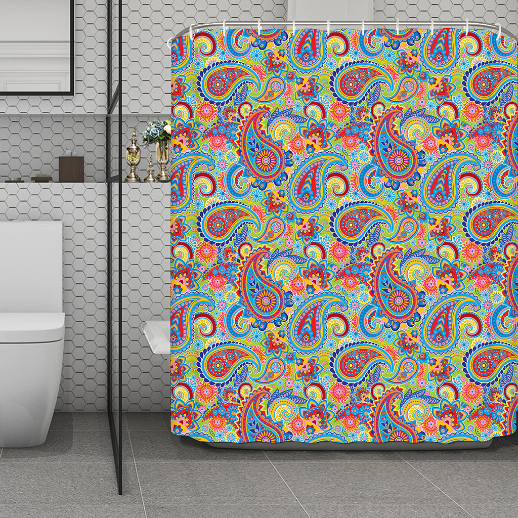 Asian Paisley Pattern Print Polyester Shower Curtain