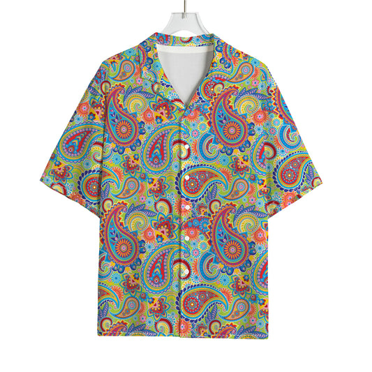 Asian Paisley Pattern Print Rayon Hawaiian Shirt