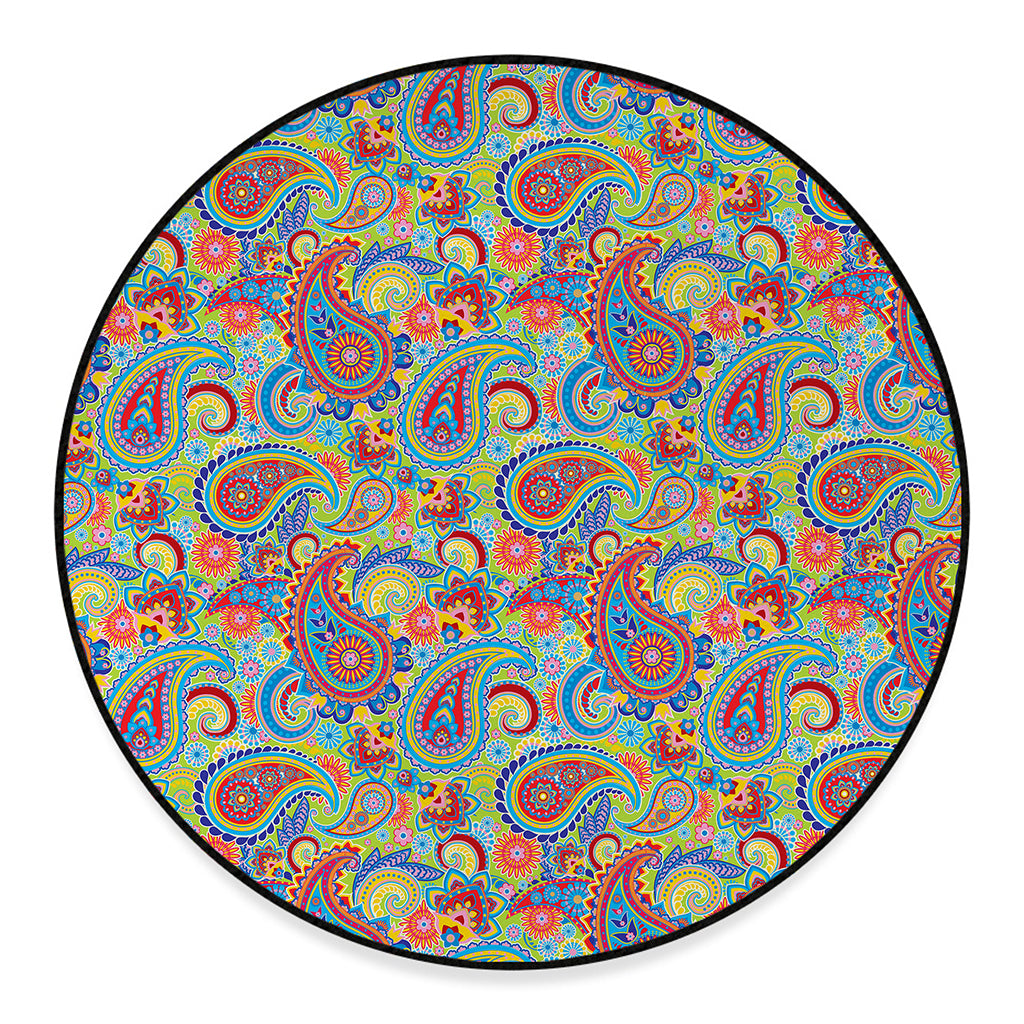 Asian Paisley Pattern Print Round Floor Mat