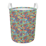 Asian Paisley Pattern Print Round Laundry Basket