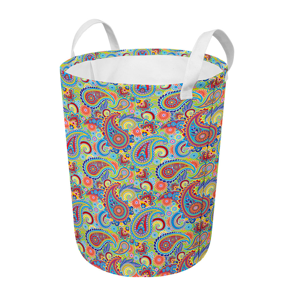 Asian Paisley Pattern Print Round Laundry Basket