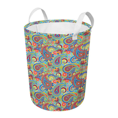 Asian Paisley Pattern Print Round Laundry Basket