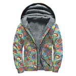 Asian Paisley Pattern Print Sherpa Lined Zip Up Hoodie