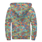 Asian Paisley Pattern Print Sherpa Lined Zip Up Hoodie