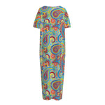 Asian Paisley Pattern Print Short Sleeve Long Nightdress