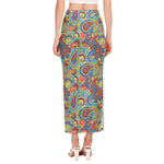 Asian Paisley Pattern Print Side Slit Maxi Skirt