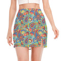 Asian Paisley Pattern Print Side Slit Mini Skirt