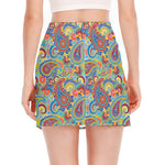Asian Paisley Pattern Print Side Slit Mini Skirt