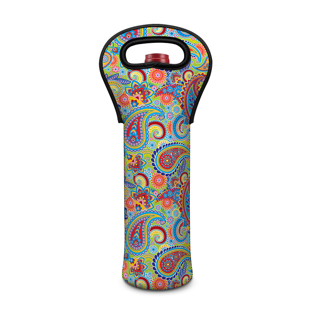 Asian Paisley Pattern Print Single Neoprene Wine Tote