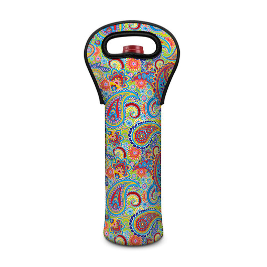 Asian Paisley Pattern Print Single Neoprene Wine Tote