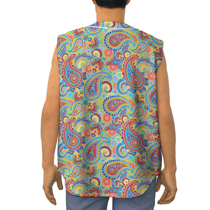 Asian Paisley Pattern Print Sleeveless Baseball Jersey