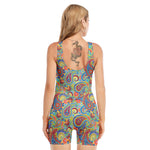Asian Paisley Pattern Print Sleeveless One Piece Swimsuit
