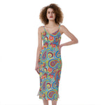 Asian Paisley Pattern Print Slim Fit Midi Cami Dress