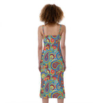 Asian Paisley Pattern Print Slim Fit Midi Cami Dress