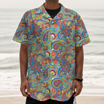 Asian Paisley Pattern Print Textured Short Sleeve Shirt