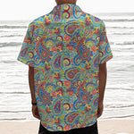 Asian Paisley Pattern Print Textured Short Sleeve Shirt