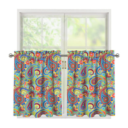 Asian Paisley Pattern Print Tier Curtains