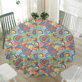 Asian Paisley Pattern Print Waterproof Round Tablecloth
