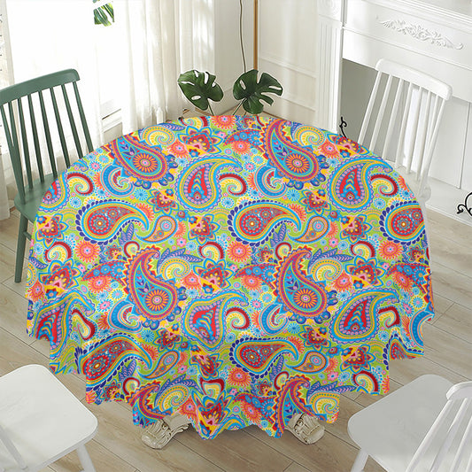 Asian Paisley Pattern Print Waterproof Round Tablecloth