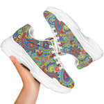Asian Paisley Pattern Print White Chunky Shoes