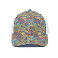 Asian Paisley Pattern Print White Mesh Trucker Hat
