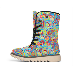 Asian Paisley Pattern Print Winter Boots