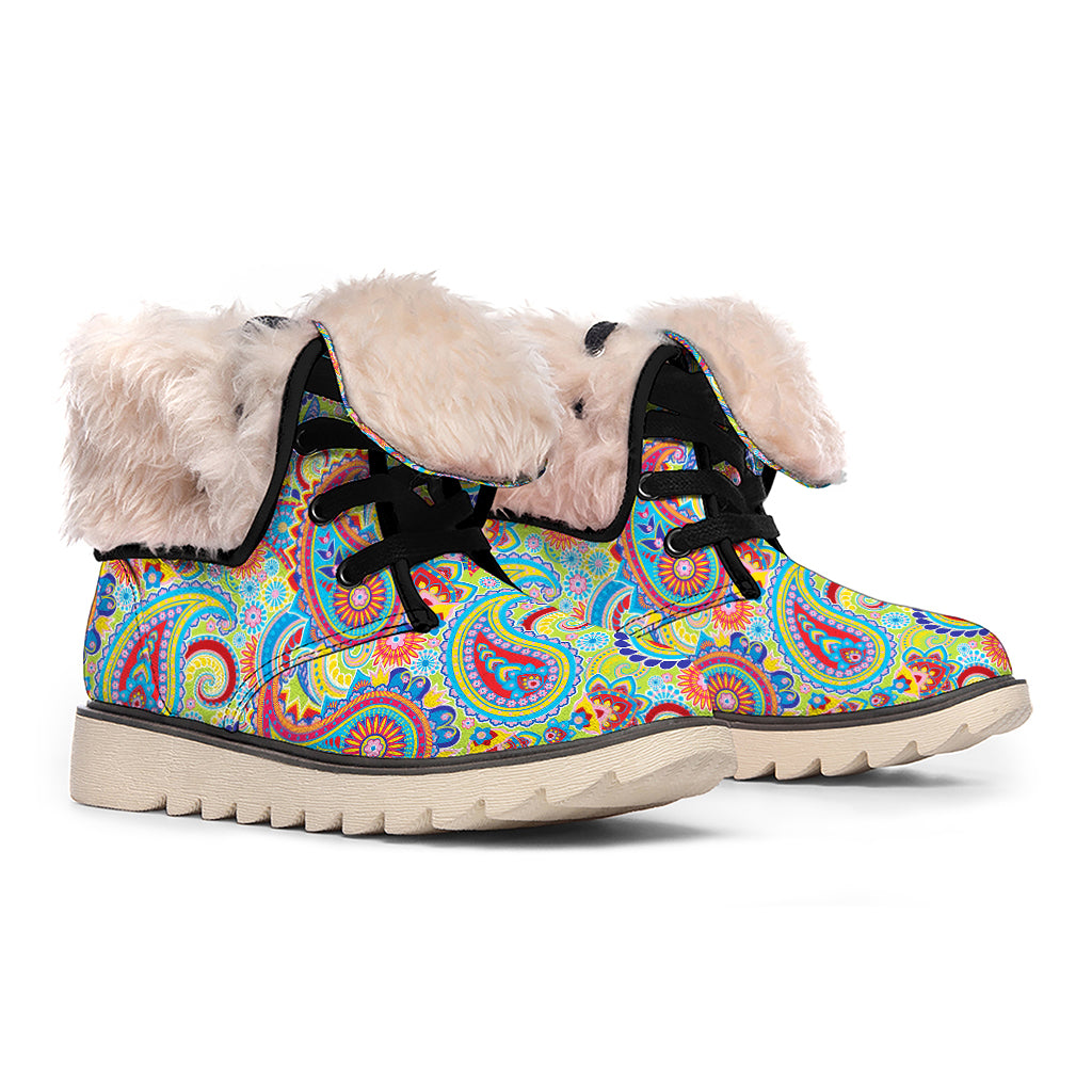 Asian Paisley Pattern Print Winter Boots