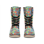 Asian Paisley Pattern Print Winter Boots