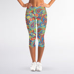 Asian Paisley Pattern Print Women's Capri Leggings