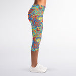 Asian Paisley Pattern Print Women's Capri Leggings