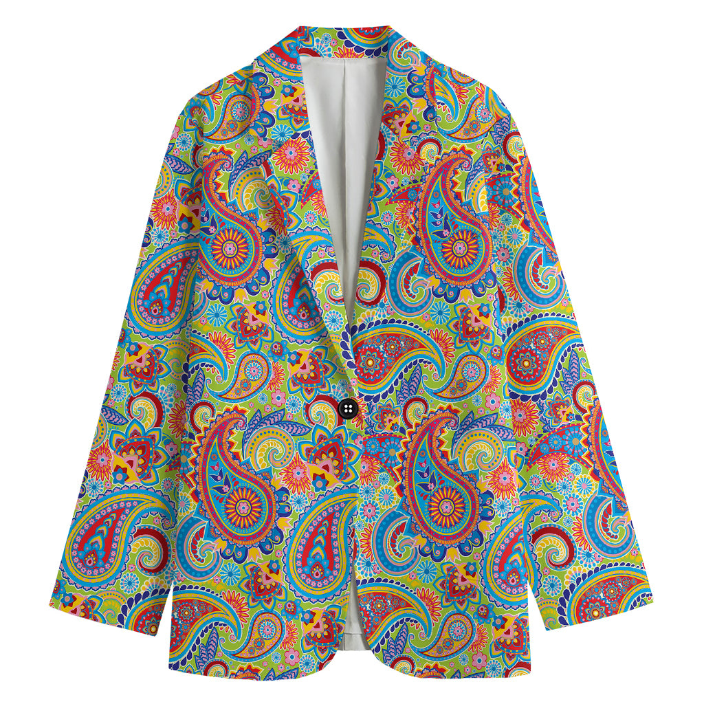 Asian Paisley Pattern Print Women's Cotton Blazer