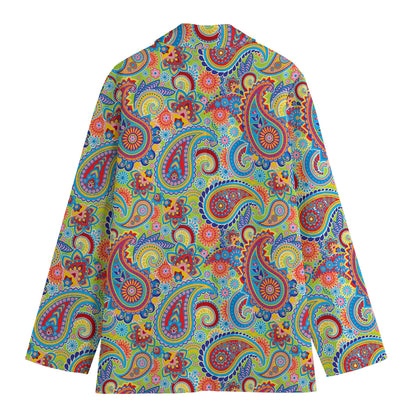 Asian Paisley Pattern Print Women's Cotton Blazer