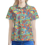 Asian Paisley Pattern Print Women's Polo Shirt