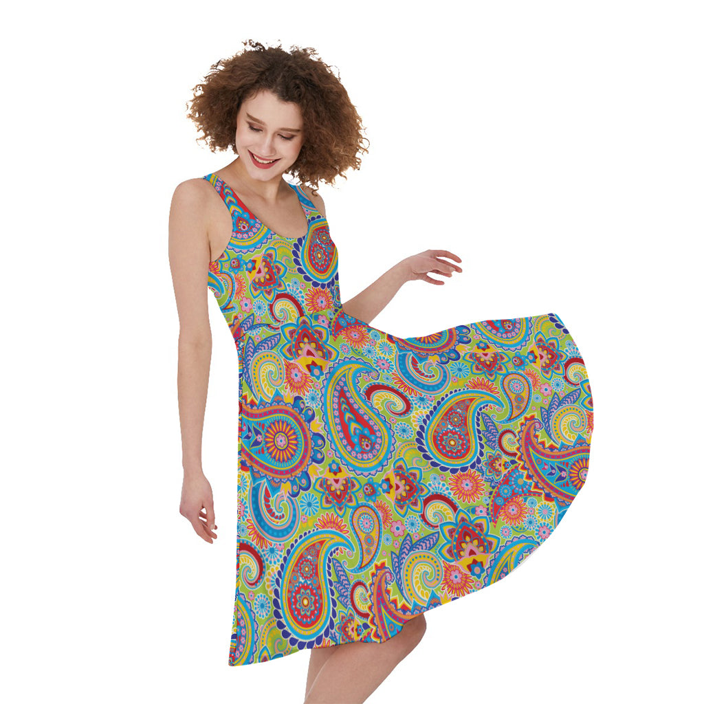 Asian Paisley Pattern Print Women's Sleeveless Dress