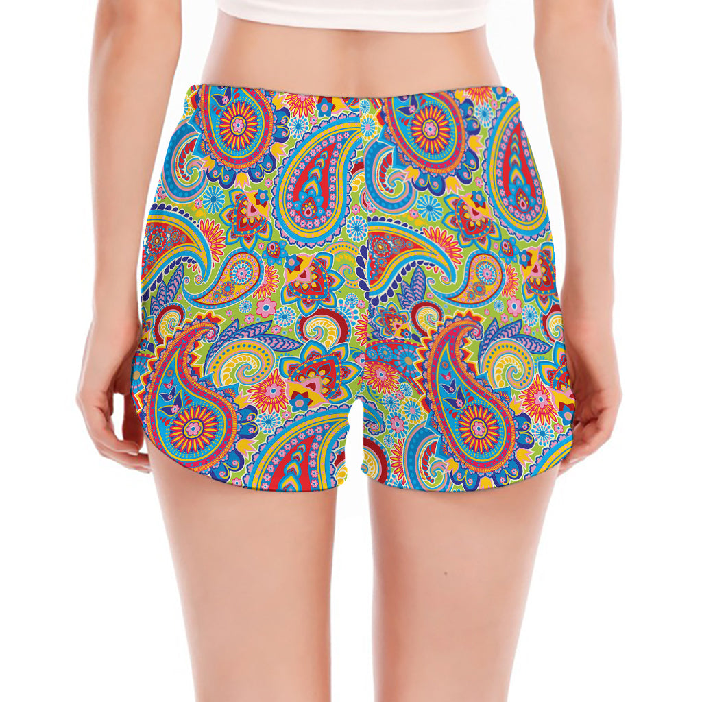 Asian Paisley Pattern Print Women's Split Running Shorts