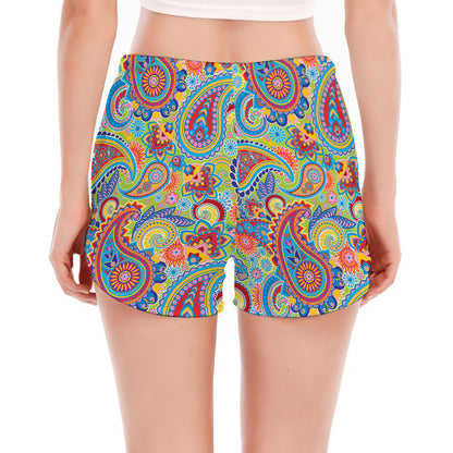 Asian Paisley Pattern Print Women's Split Running Shorts