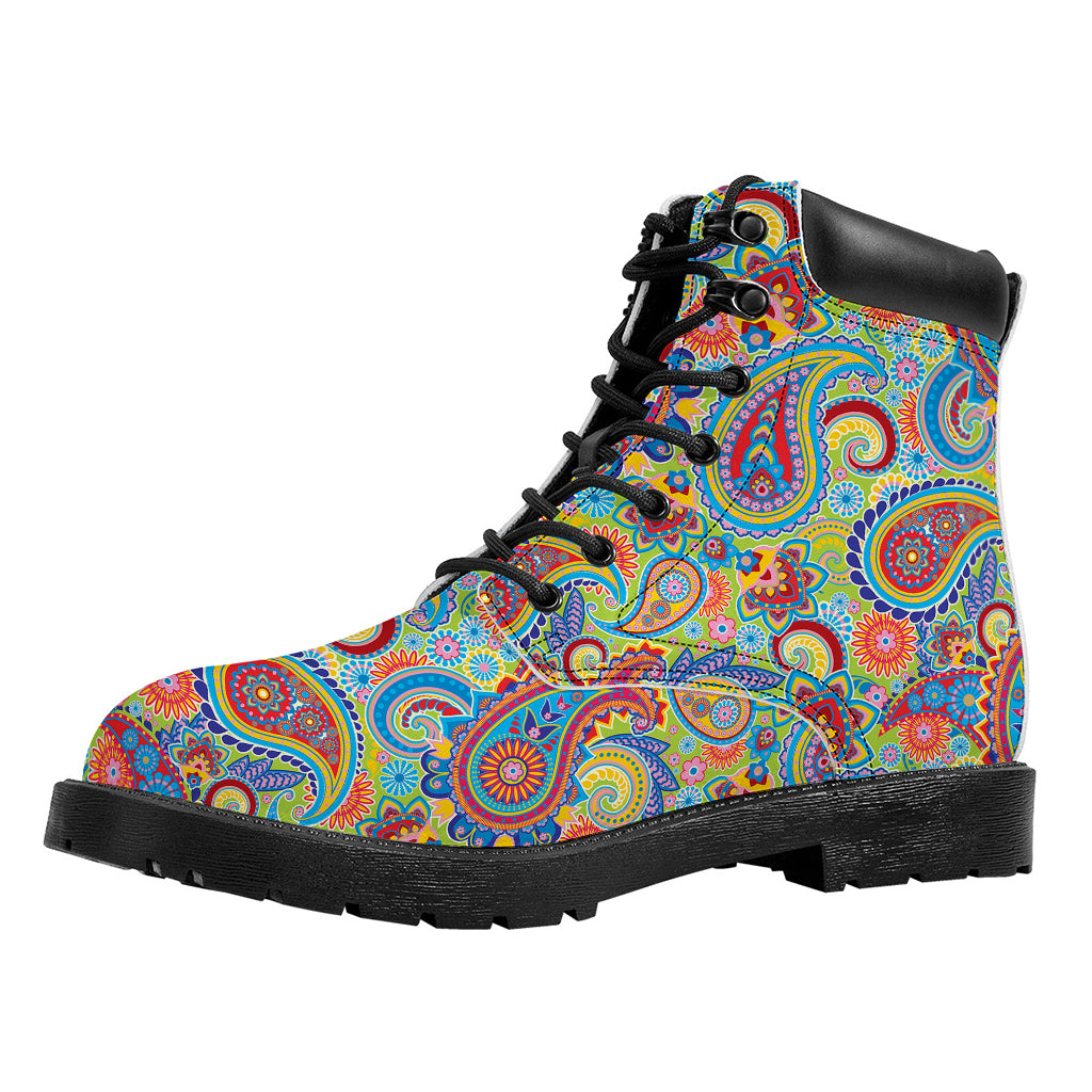 Asian Paisley Pattern Print Work Boots