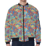 Asian Paisley Pattern Print Zip Sleeve Bomber Jacket