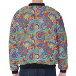 Asian Paisley Pattern Print Zip Sleeve Bomber Jacket