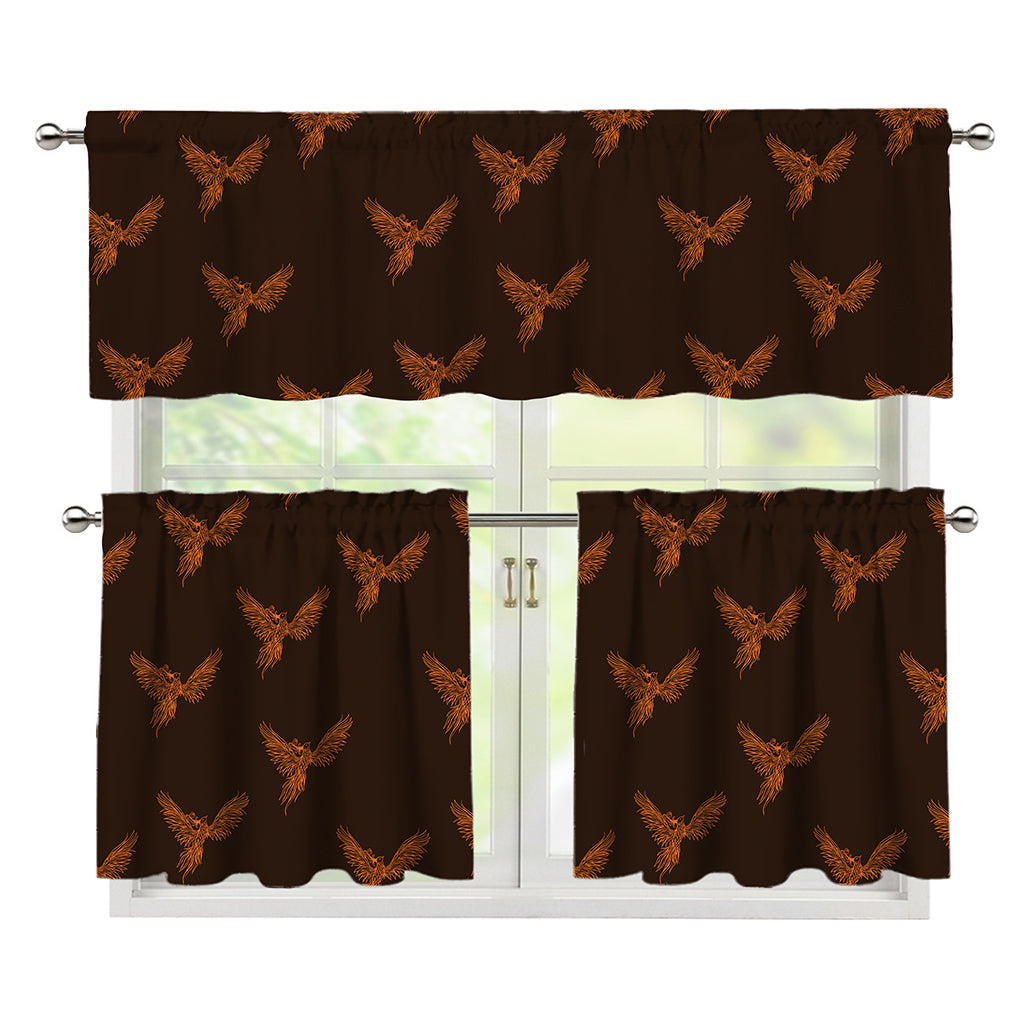 Asian Phoenix Pattern Print 3 Piece Kitchen Curtains
