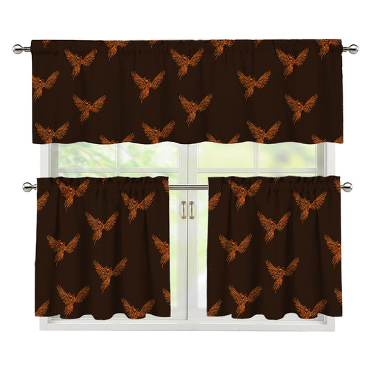 Asian Phoenix Pattern Print 3 Piece Kitchen Curtains