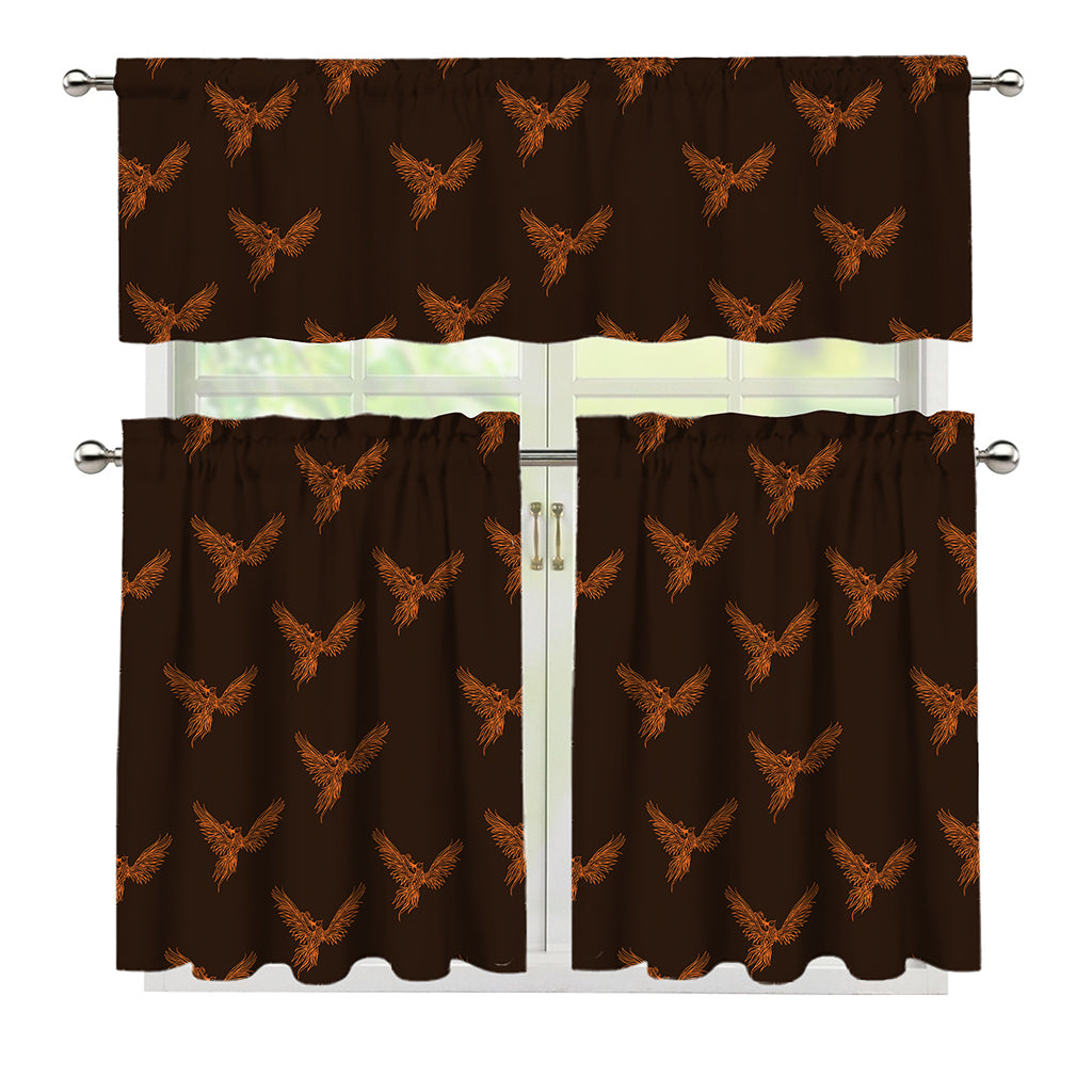 Asian Phoenix Pattern Print 3 Piece Kitchen Curtains